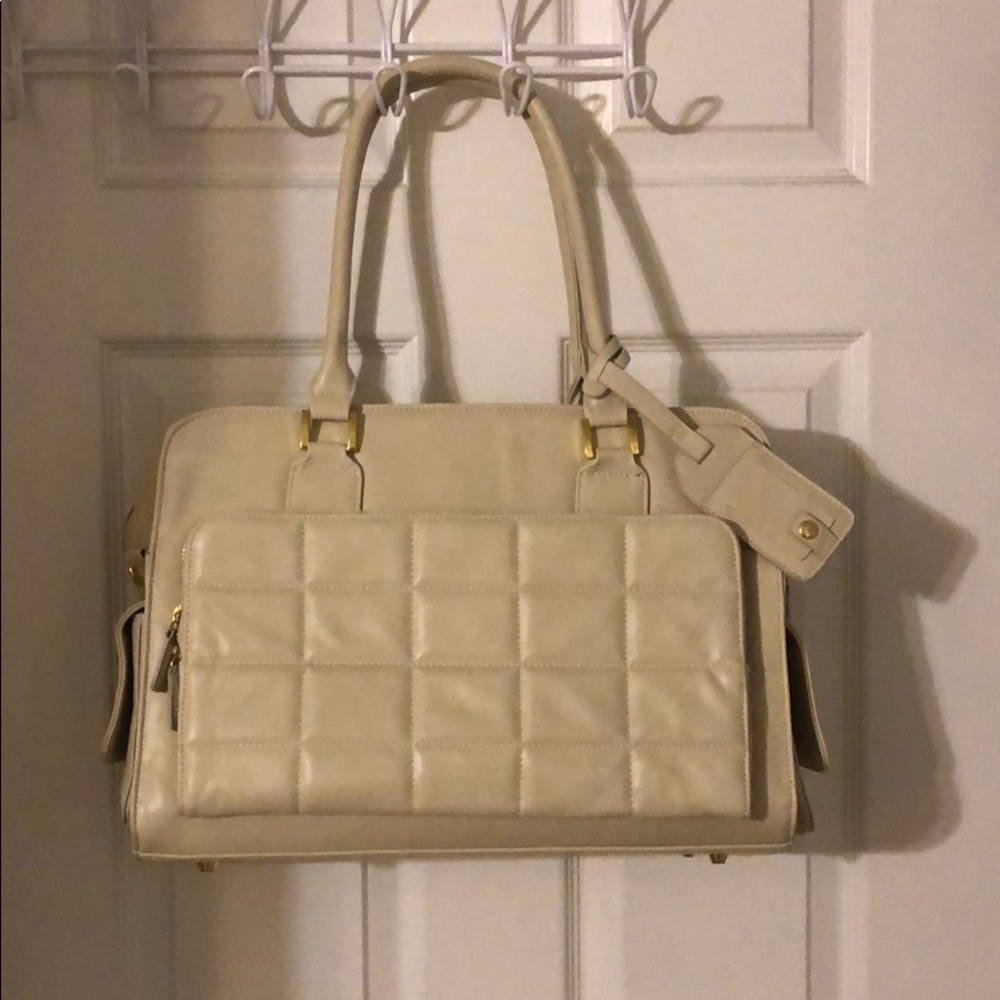 Cream computer work bag